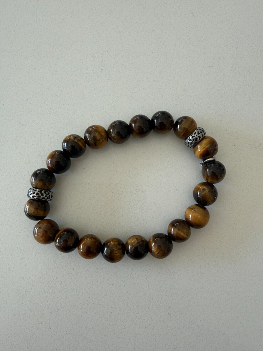 Mens Tiger's Eye (10mm) Stretch Bracelet in Stainless Steel